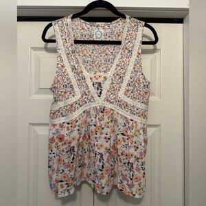 Floral Sleeveless Top with Lace Trim